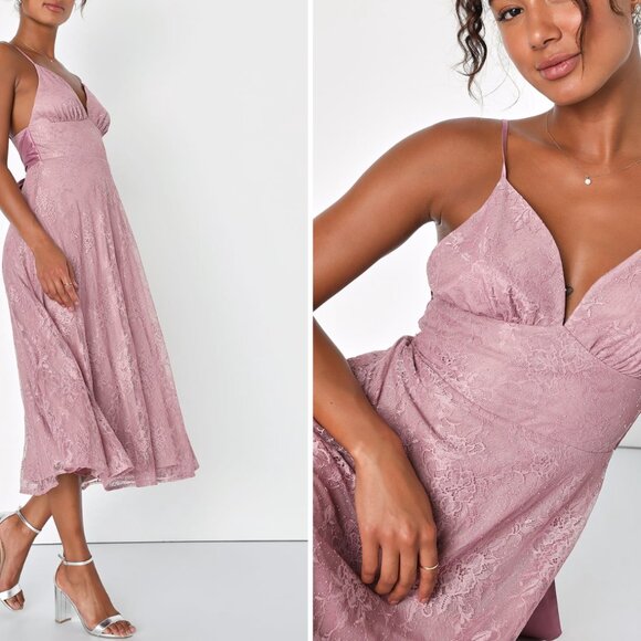 NWT Lulu's Mauve Pink Glitter Lace Sleeveless Midi Dress size XL - Picture 9 of 9
